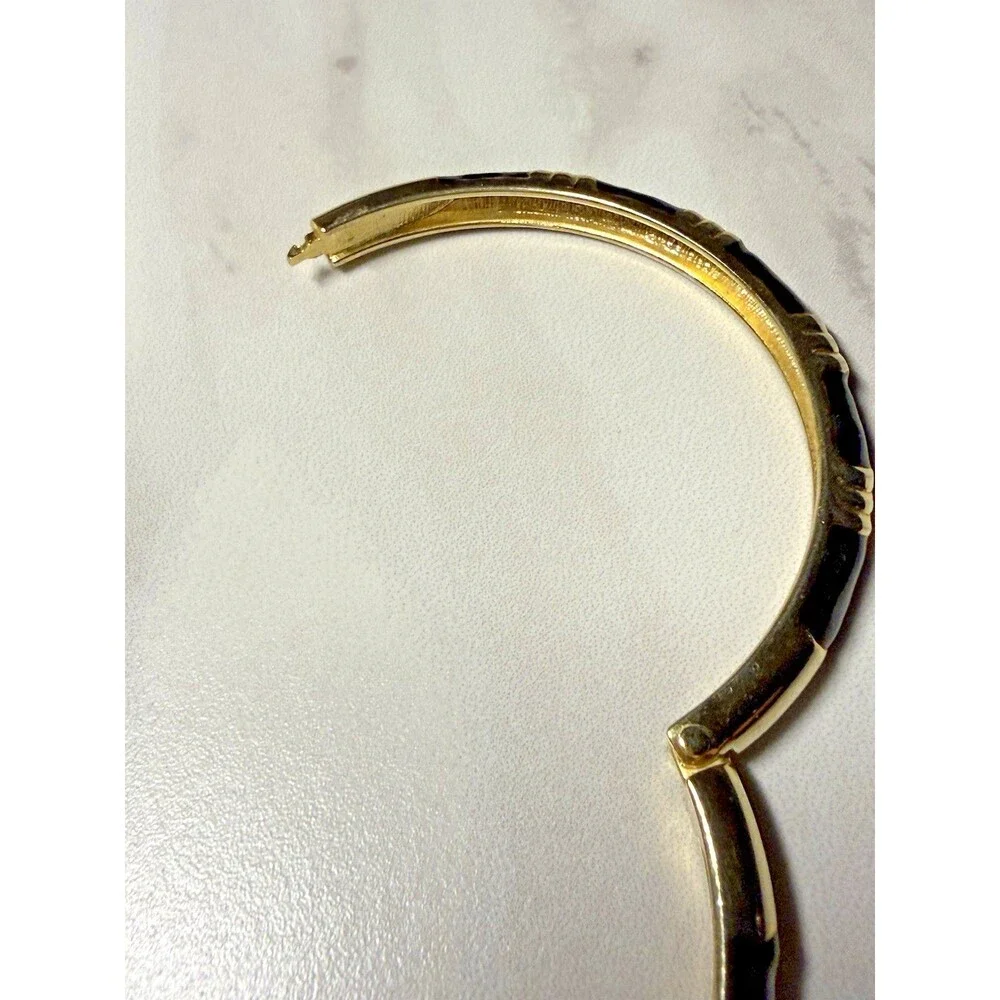 Vintage Black & Gold Toned Hinged Clamper Bangle Bracelet